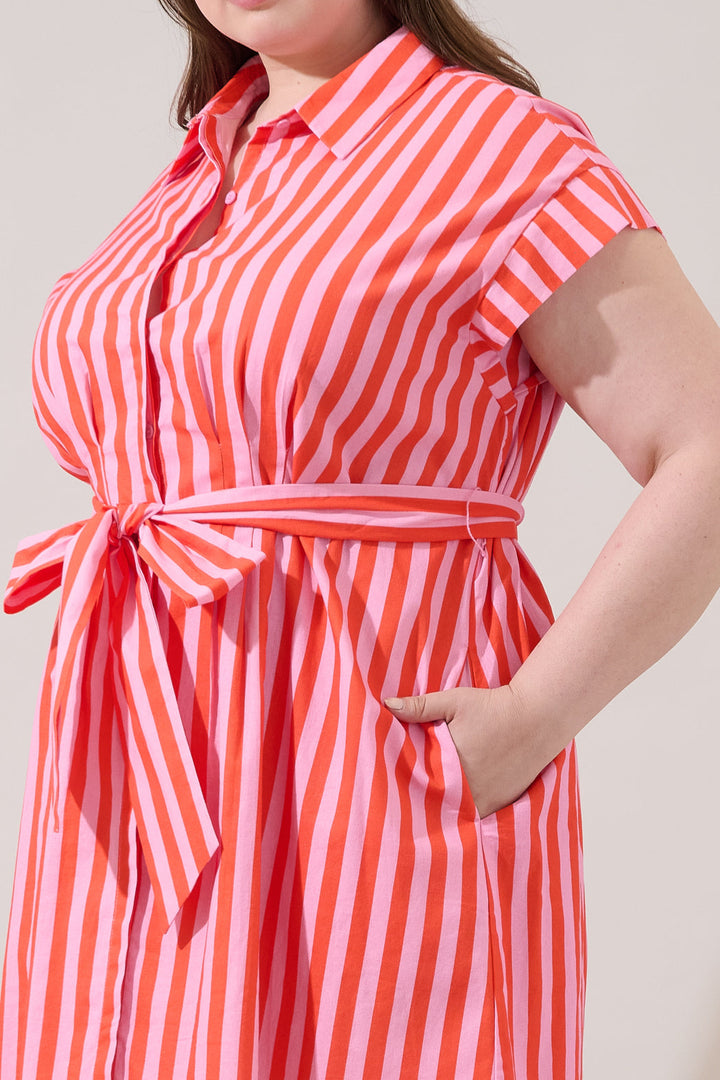 Samera Button Up Mini Dress Lasha Stripe Curve