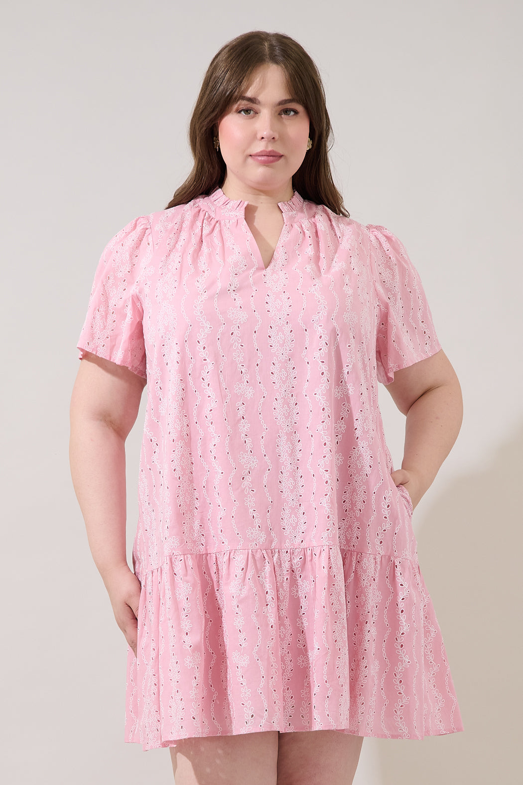 Azari Shift Mini Dress Eyelet Curve