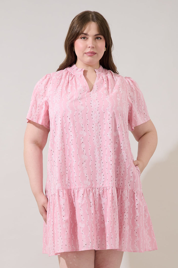 Azari Shift Mini Dress Eyelet Curve