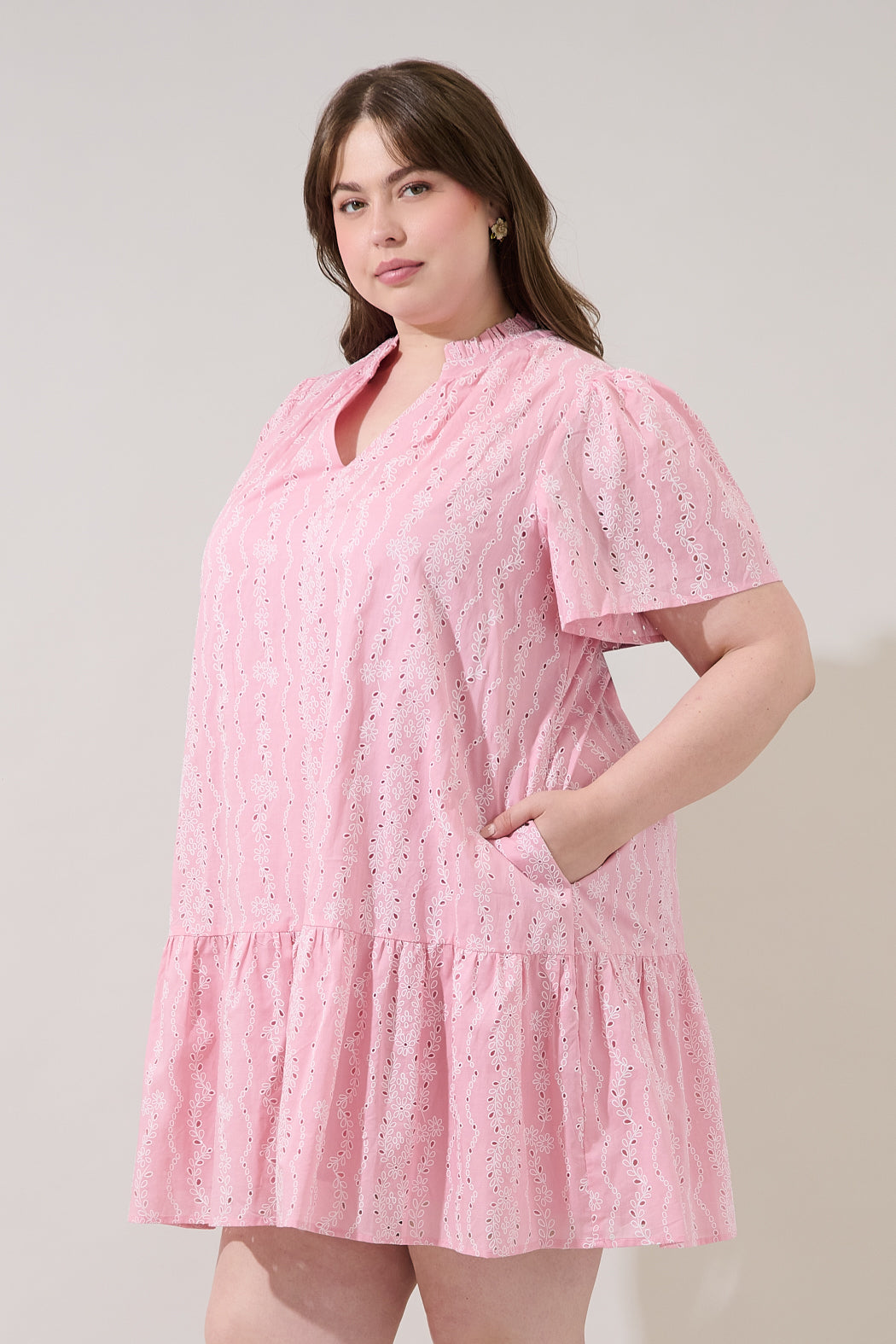Azari Shift Mini Dress Eyelet Curve