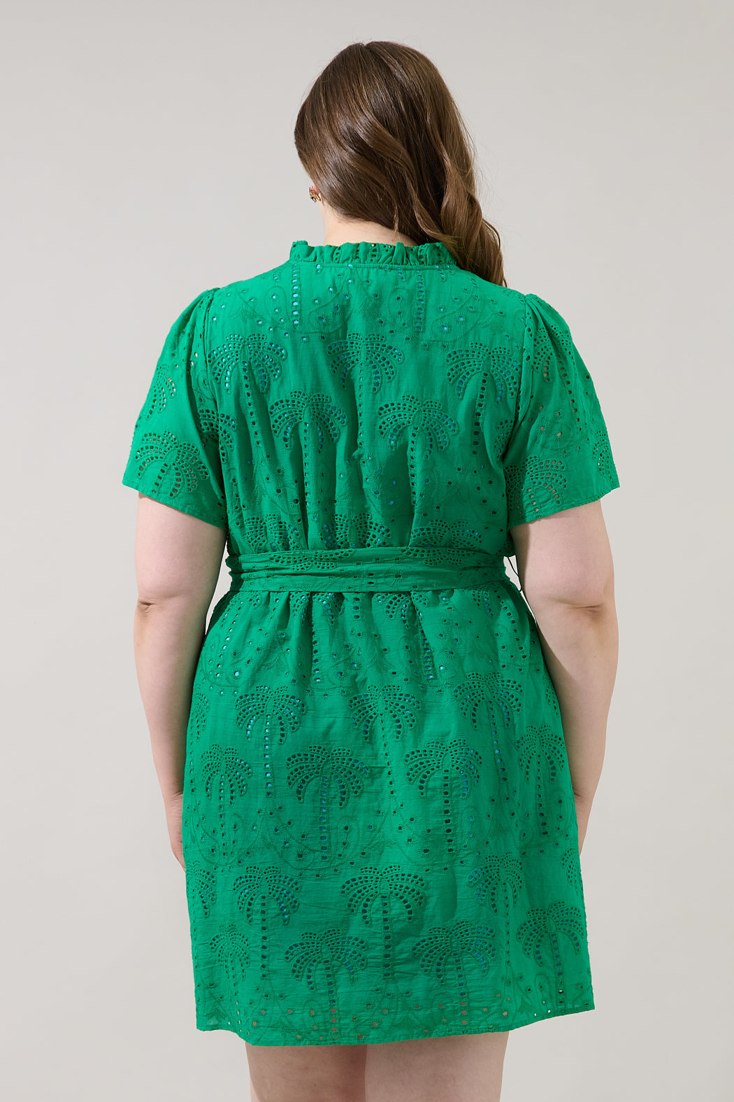 Ema Shift Mini Dress Palms Eyelet Curve