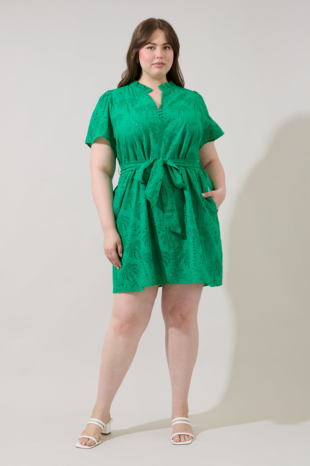Ema Shift Mini Dress Palms Eyelet Curve
