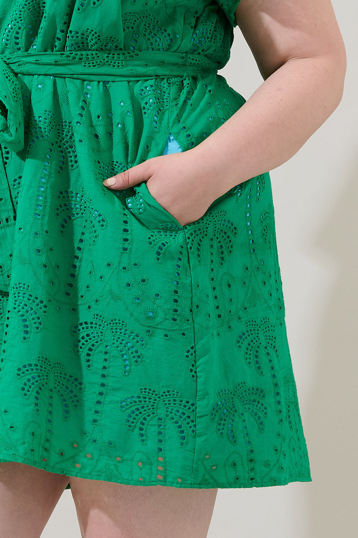 Ema Shift Mini Dress Palms Eyelet Curve