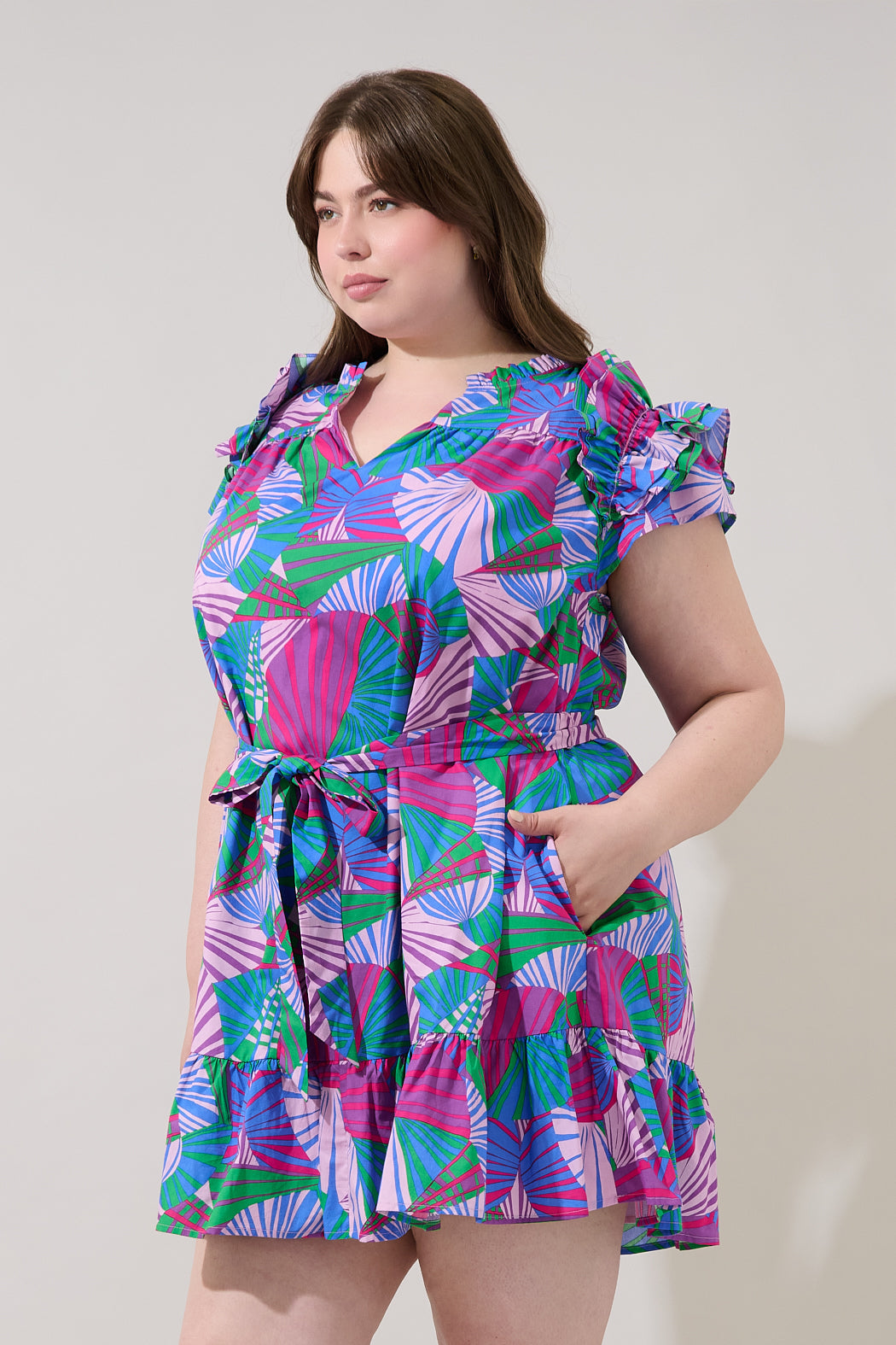 Ivona Ruffle Mini Dress Tropical Curve