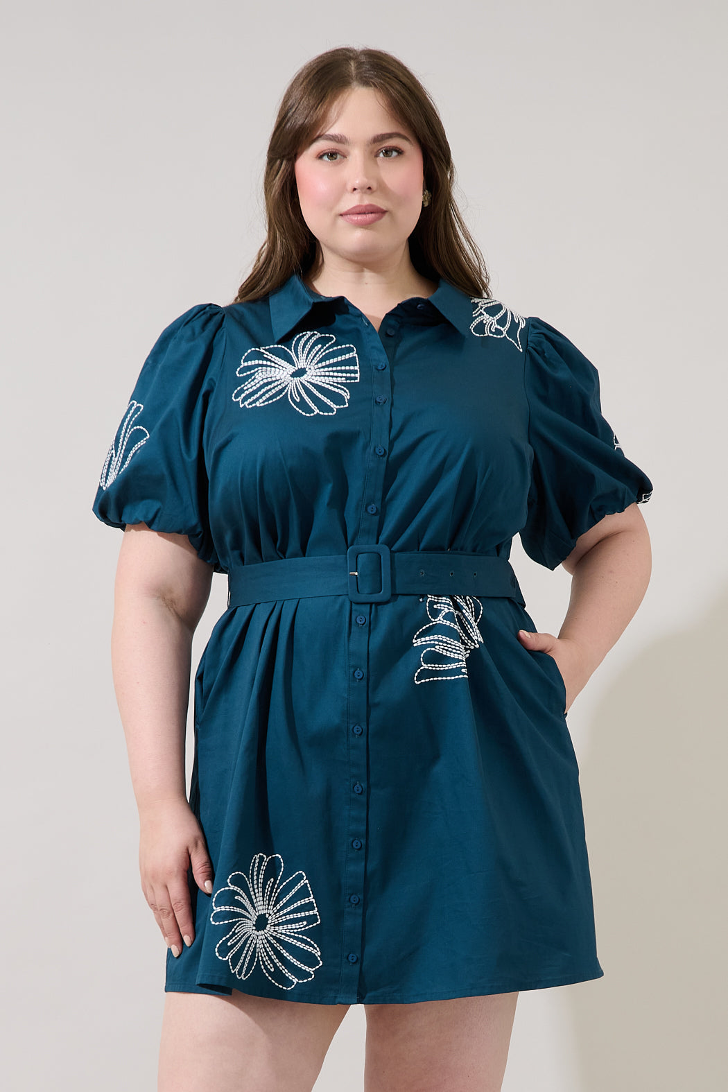 Aurely Embroidery Shirt Mini Dress Curve