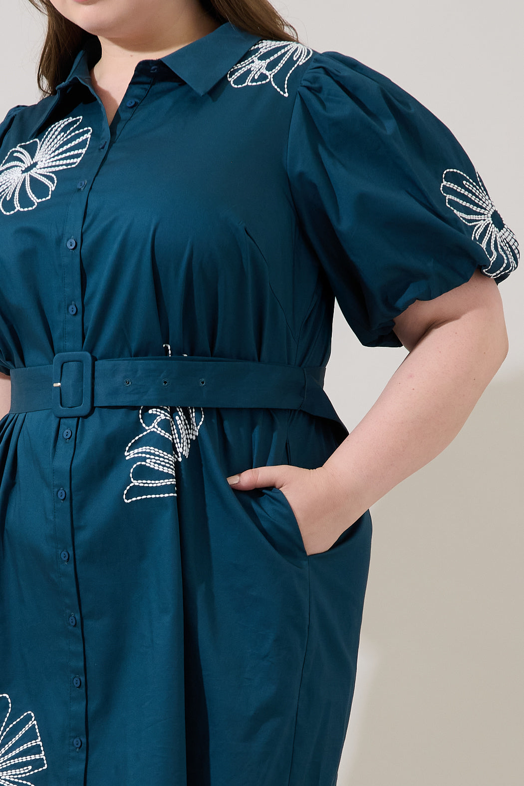 Aurely Embroidery Shirt Mini Dress Curve