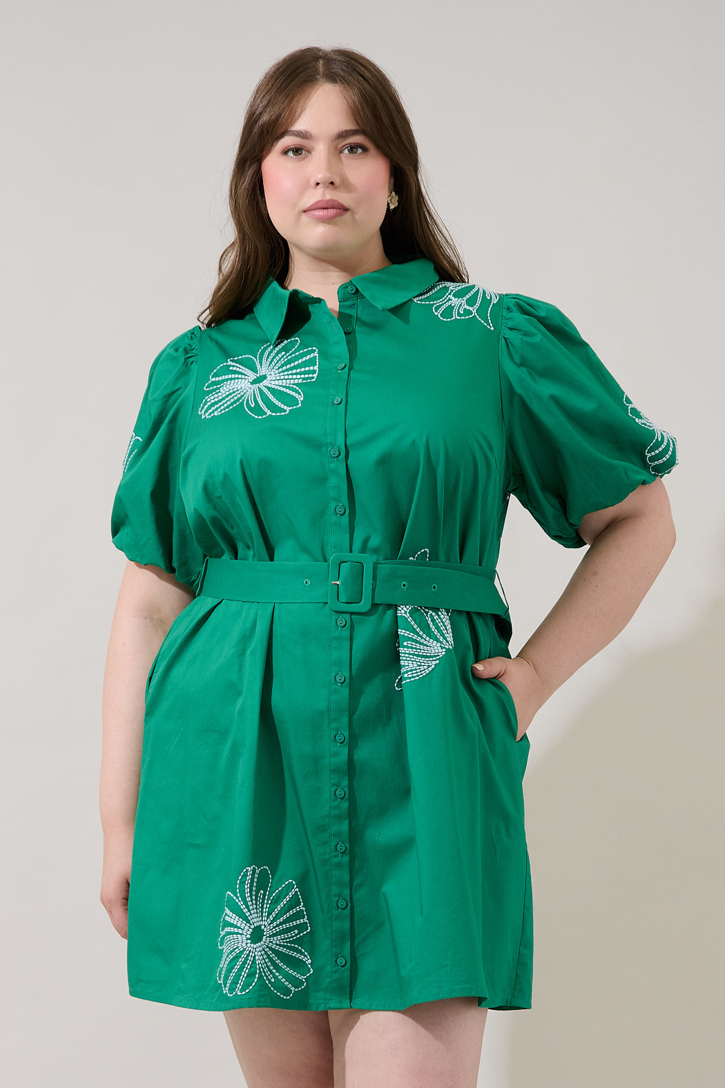 Aurely Embroidery Shirt Mini Dress Curve