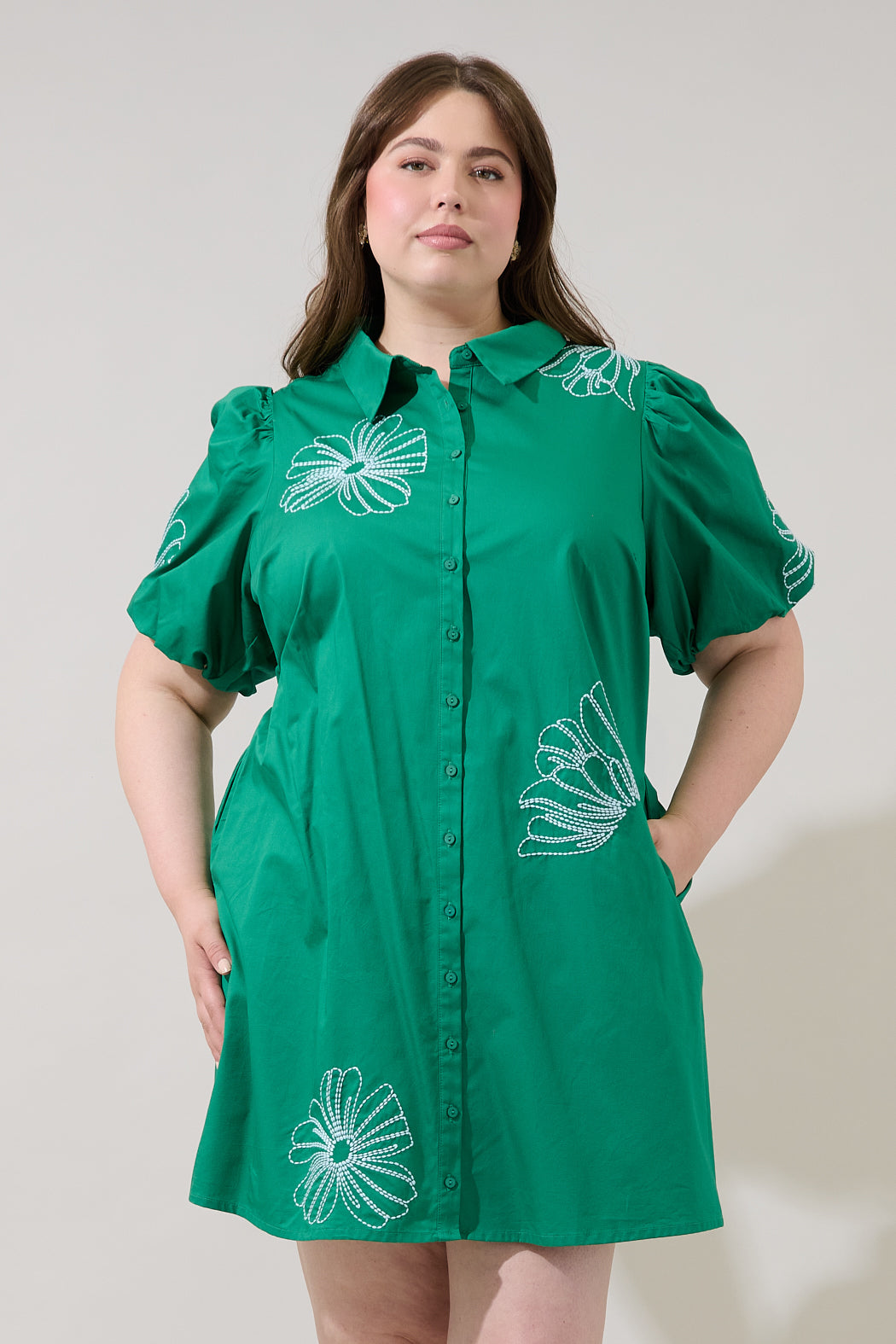 Aurely Embroidery Shirt Mini Dress Curve