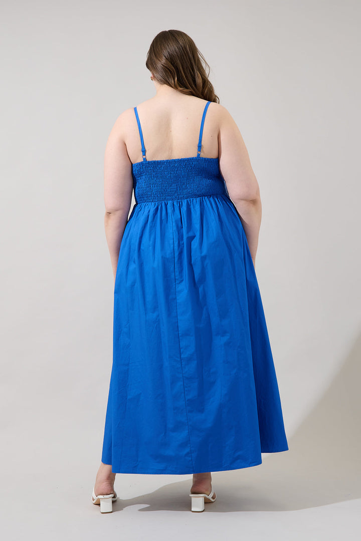 Kalani Floral Embroidery Pleated Maxi Dress Curve