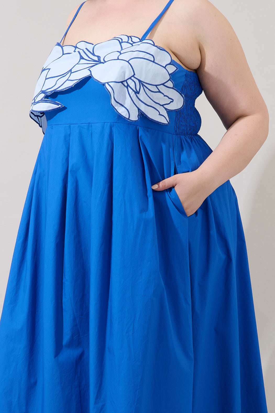Kalani Floral Embroidery Pleated Maxi Dress Curve