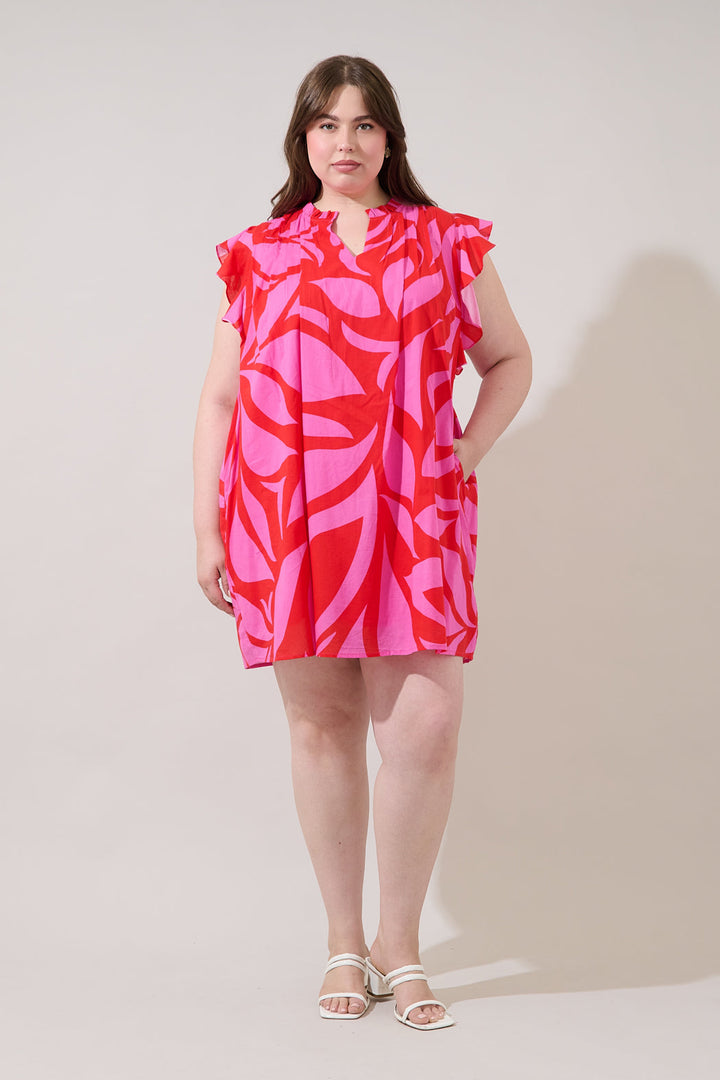 Renie Shift Mini Dress Abstract Curve