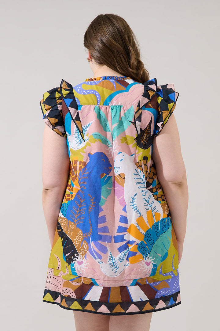 Pattie Ruffle Shift Mini Dress Tropical Curve