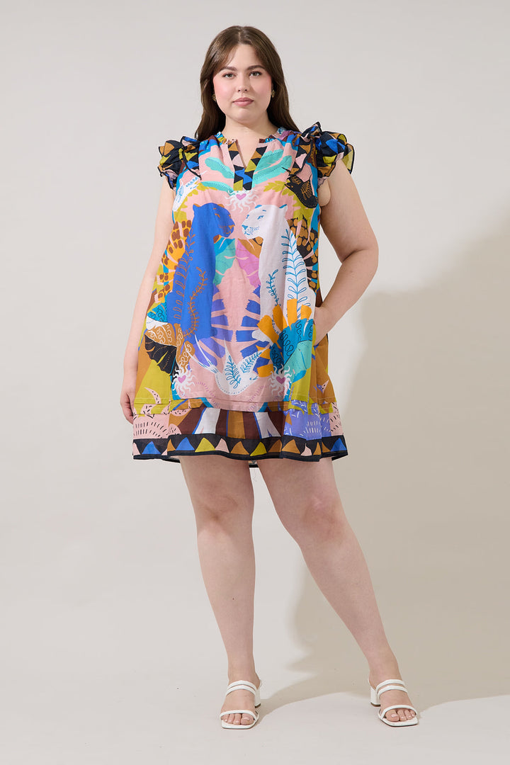 Pattie Ruffle Shift Mini Dress Tropical Curve