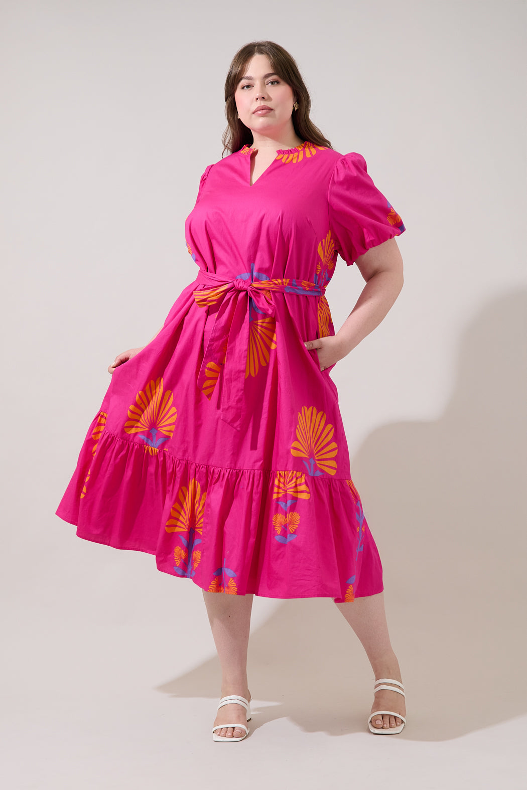 Melian Puff Sleeve Midi Dress Krane Geo Curve