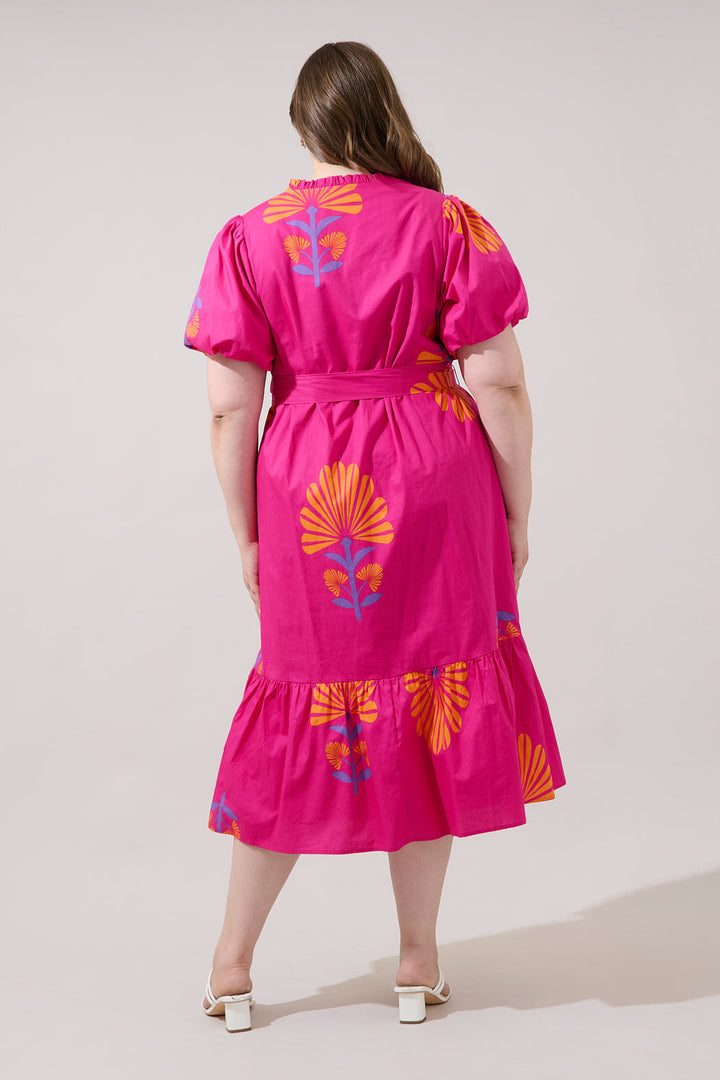 Melian Puff Sleeve Midi Dress Krane Geo Curve