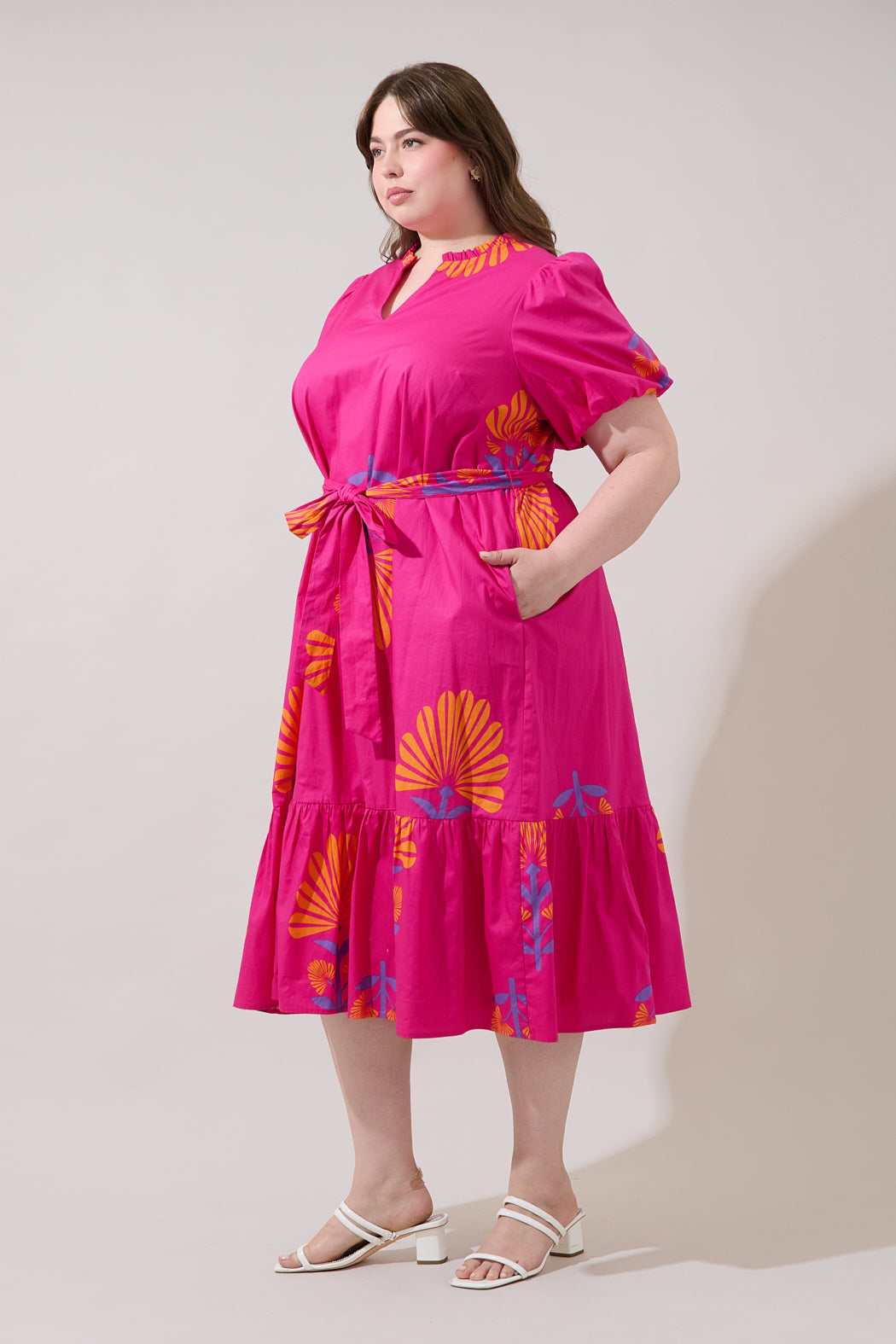 Melian Puff Sleeve Midi Dress Krane Geo Curve