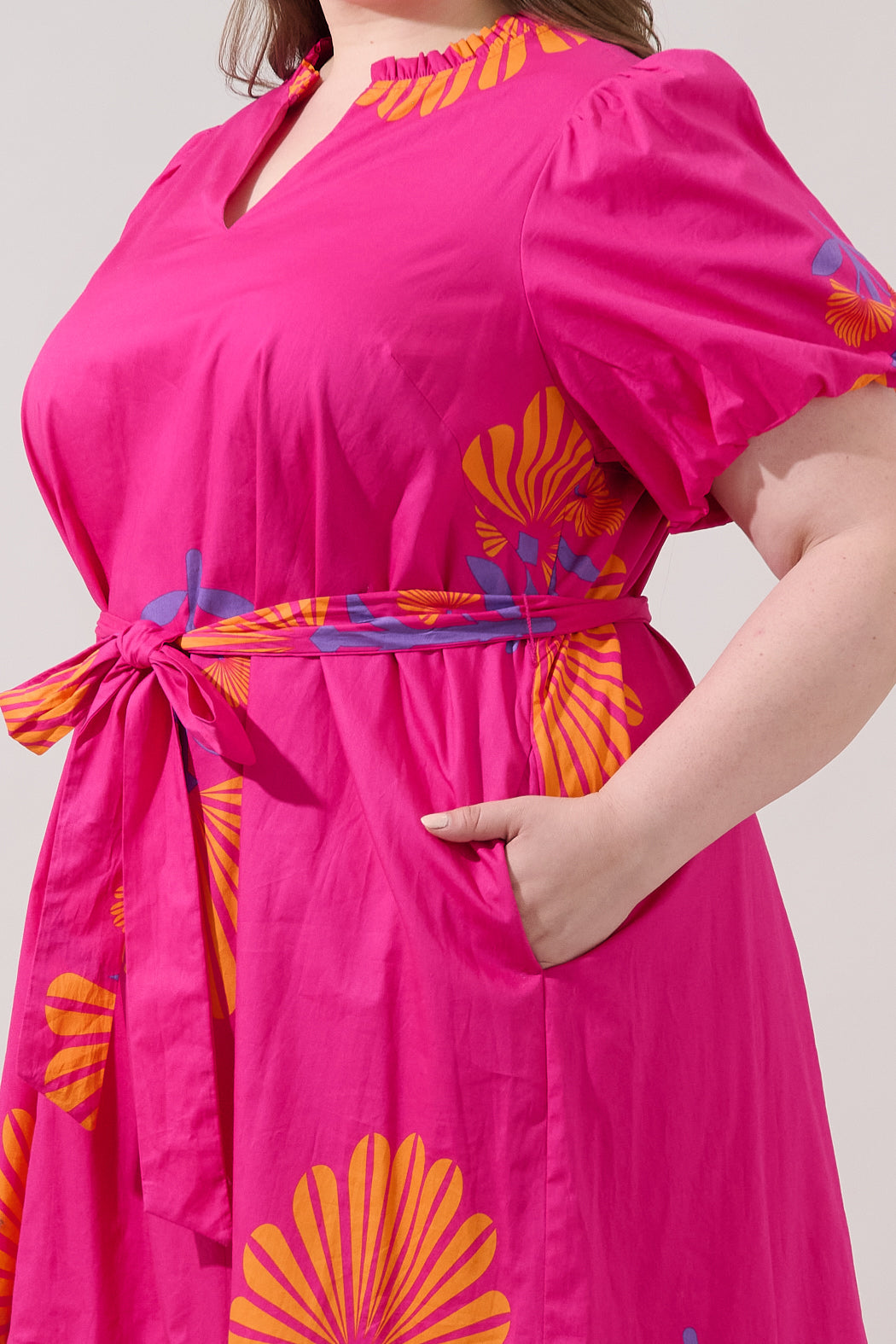 Melian Puff Sleeve Midi Dress Krane Geo Curve