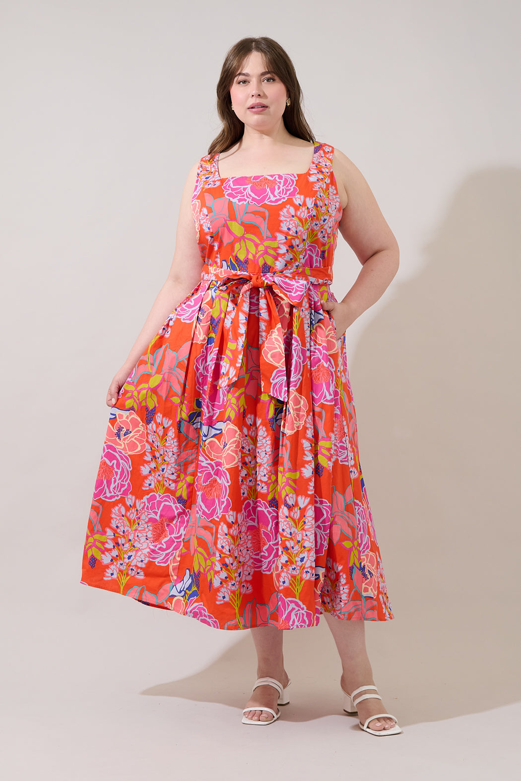 Rayen Sleeveless Midi Dress Dercy Floral Curve
