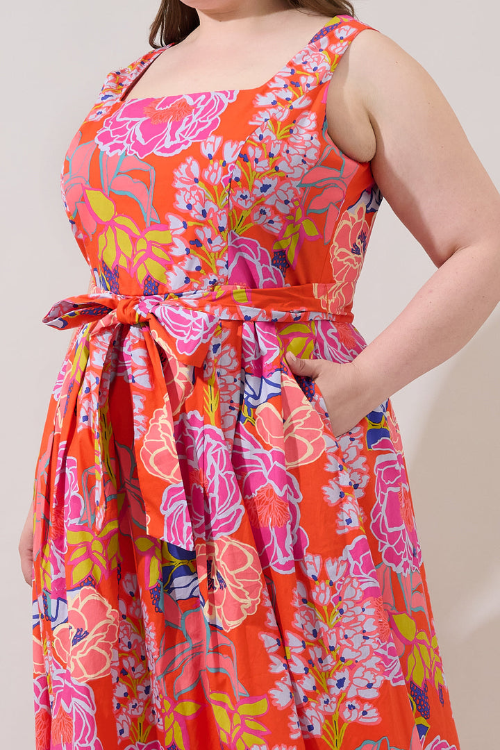 Rayen Sleeveless Midi Dress Dercy Floral Curve
