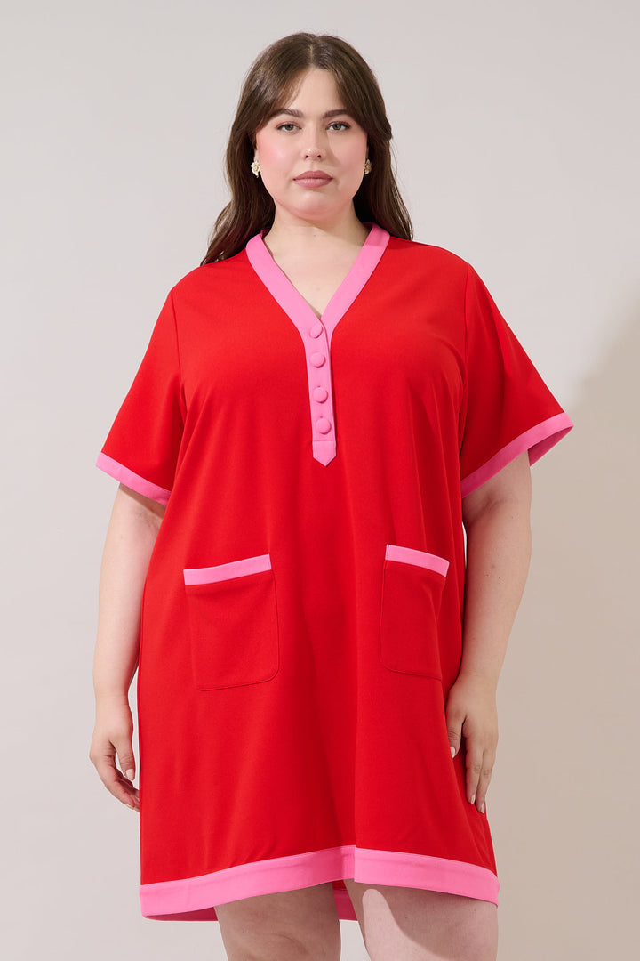Durmela Contrast Shift Mini Dress Curve