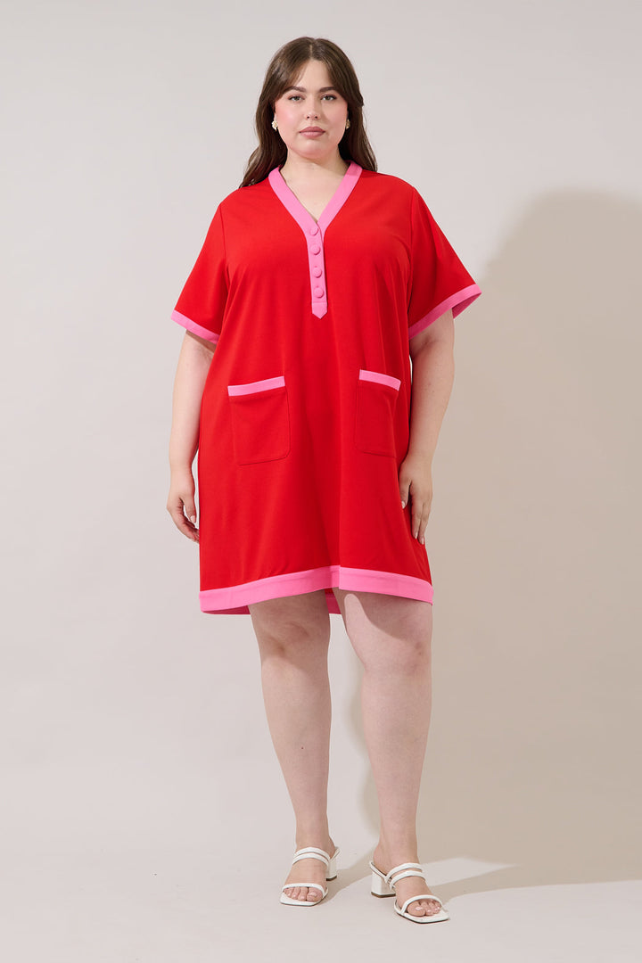 Durmela Contrast Shift Mini Dress Curve