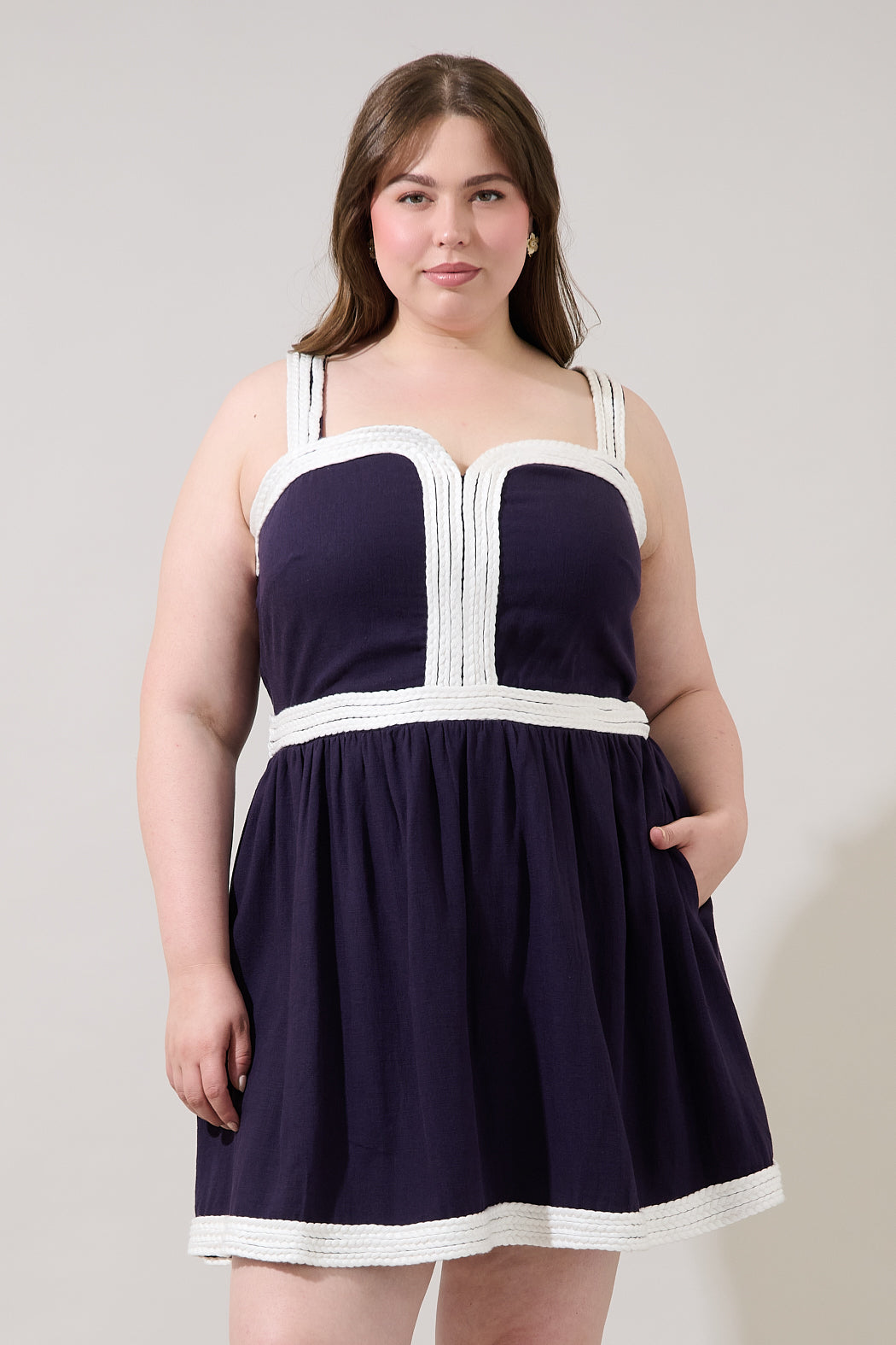 Diamy Braided Contrast Mini Dress Curve