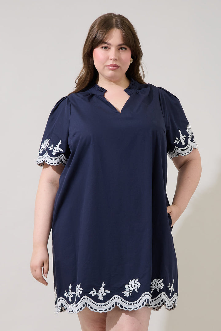 Melania Embroidered Shift Mini Dress Curve