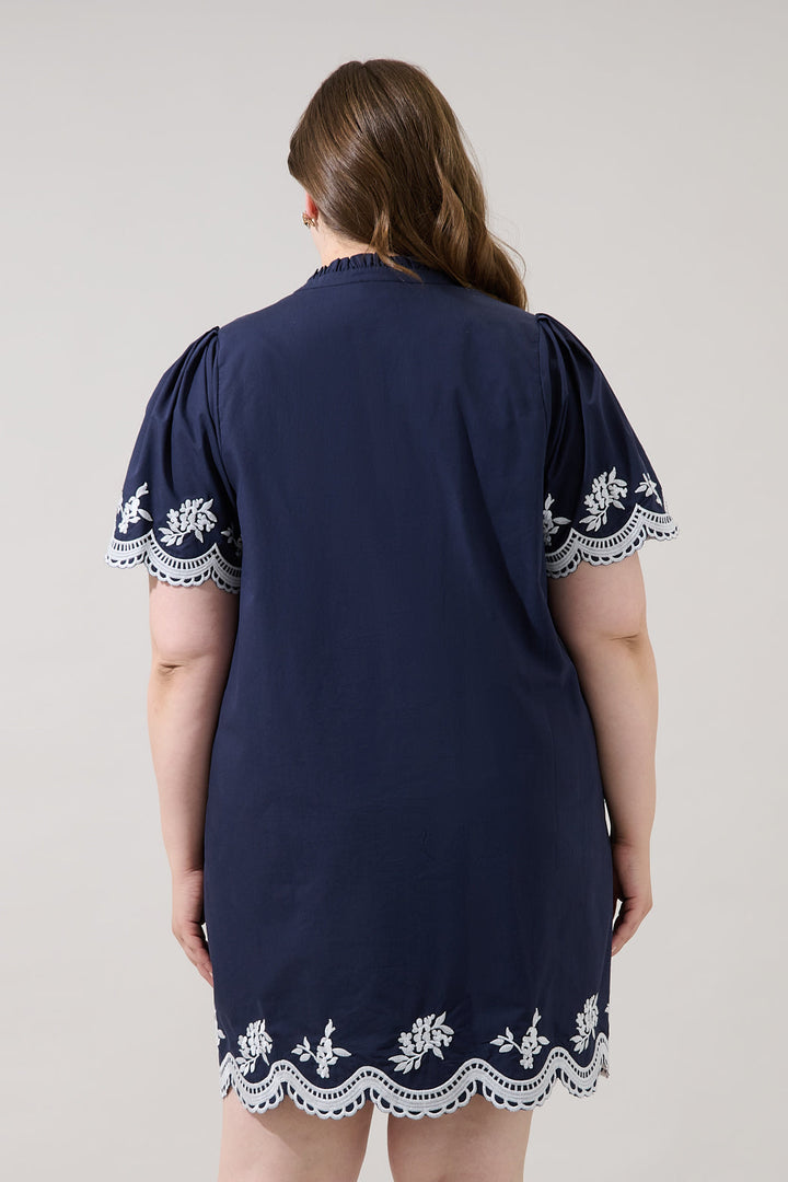 Melania Embroidered Shift Mini Dress Curve