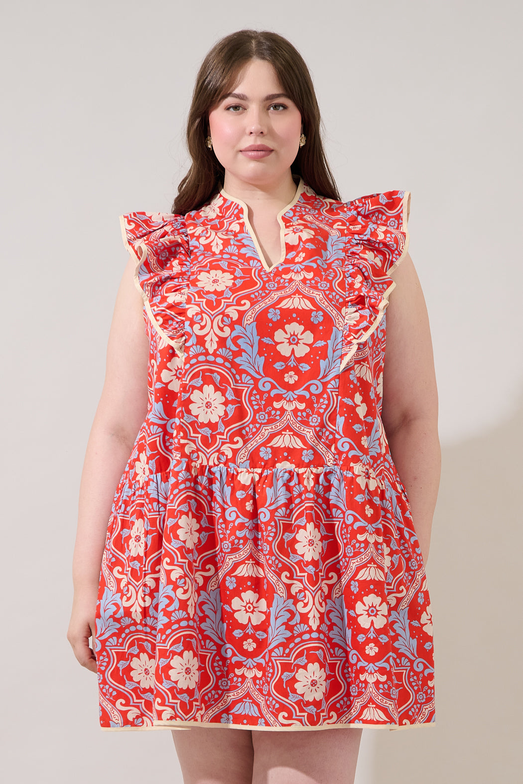 Kailin Ruffle Mini Dress Elvina Floral Curve