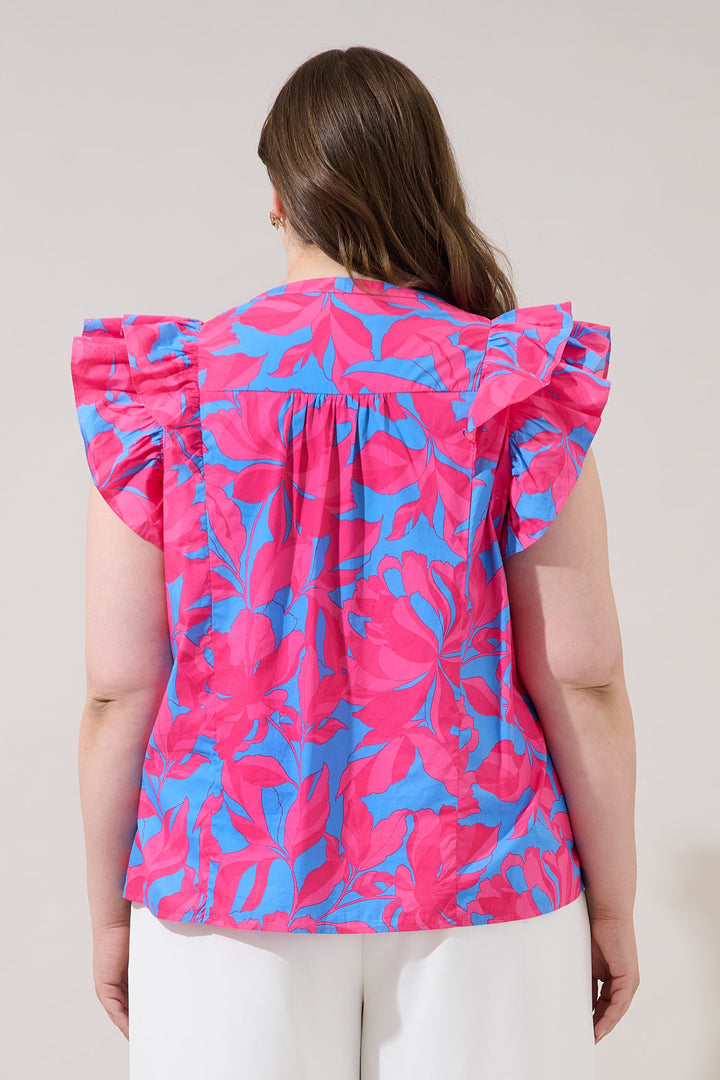 Sammi Button Down Ruffle Top Meira Floral Curve