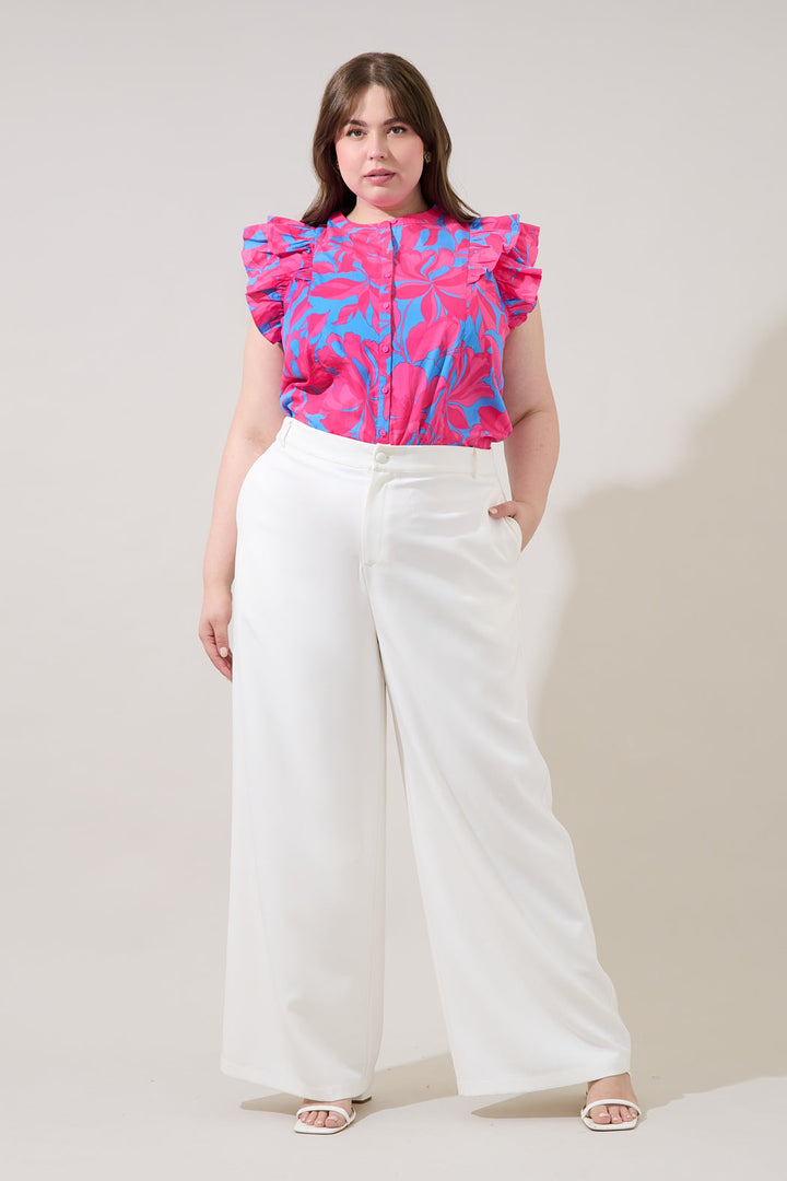 Sammi Button Down Ruffle Top Meira Floral Curve