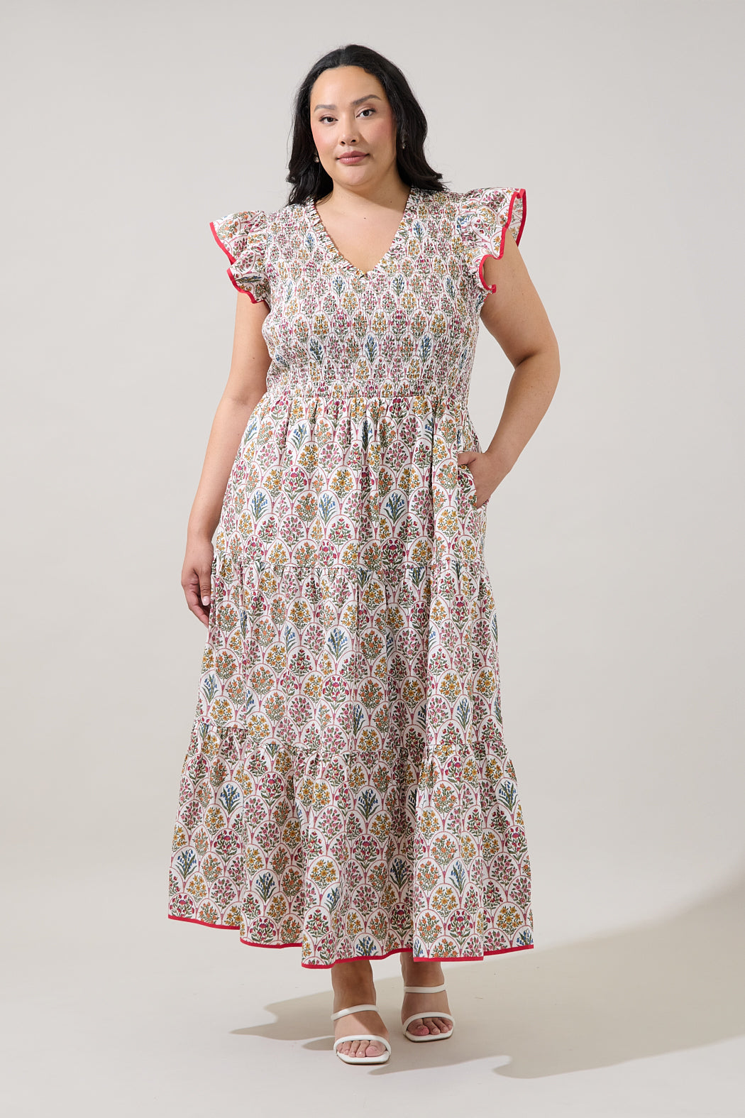 Sunfire Tiered Midi Dress Kathy Floral Curve