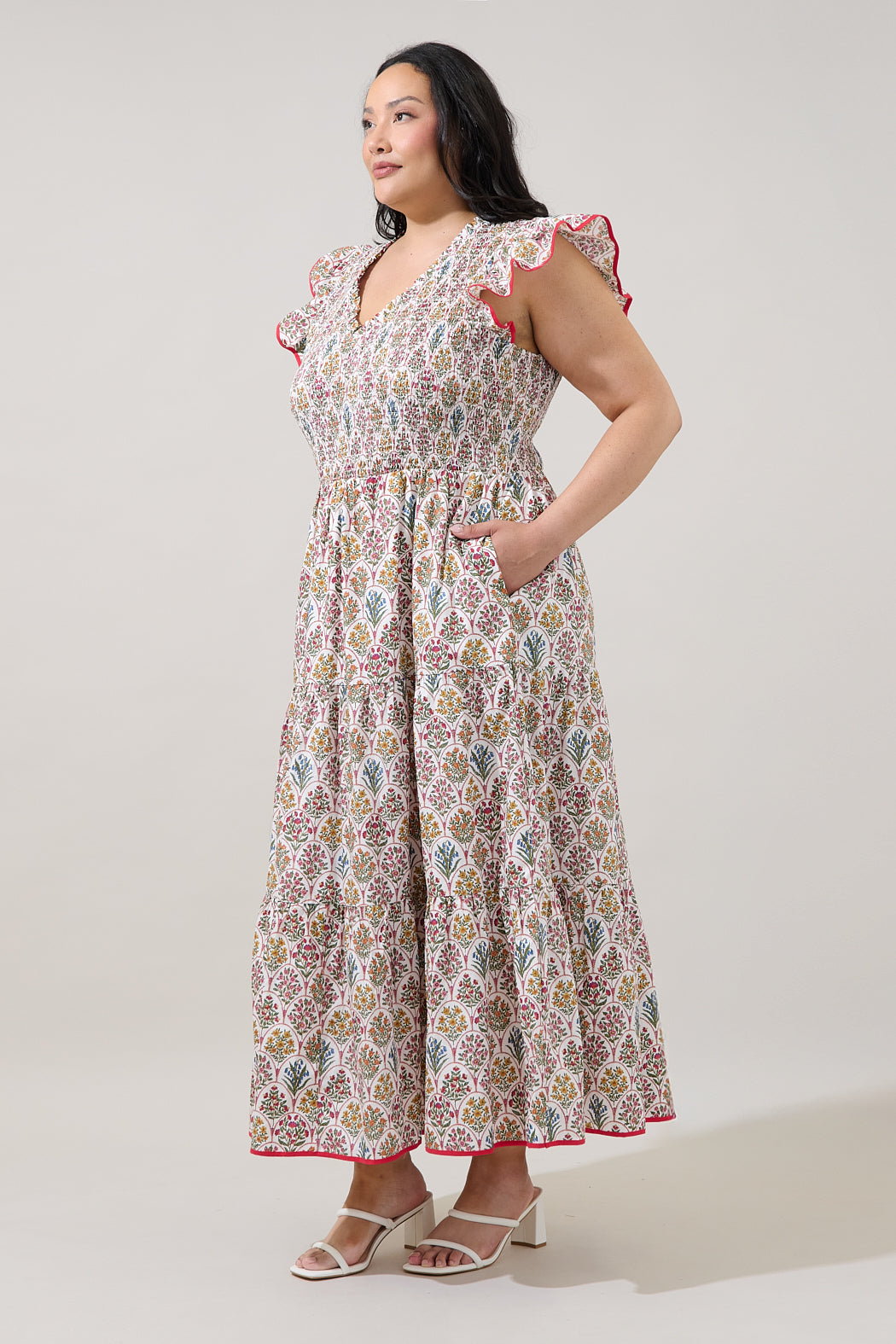 Sunfire Tiered Midi Dress Kathy Floral Curve