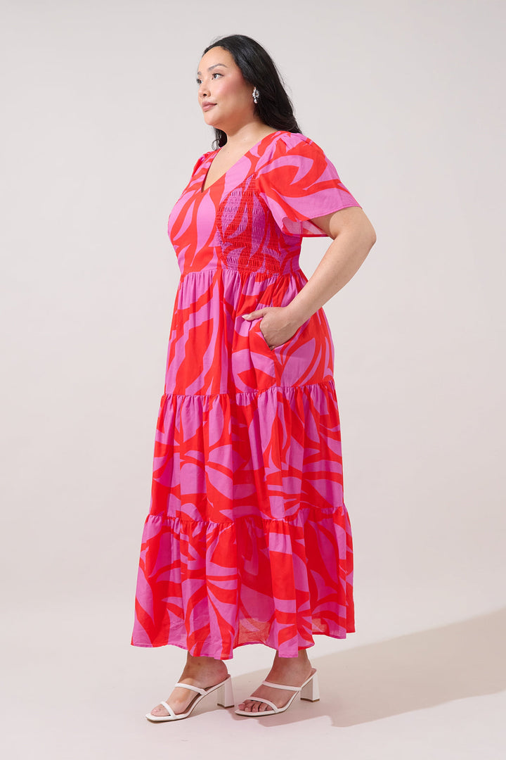 Alexis Poplin Tiered Midi Dress Abstract Curve