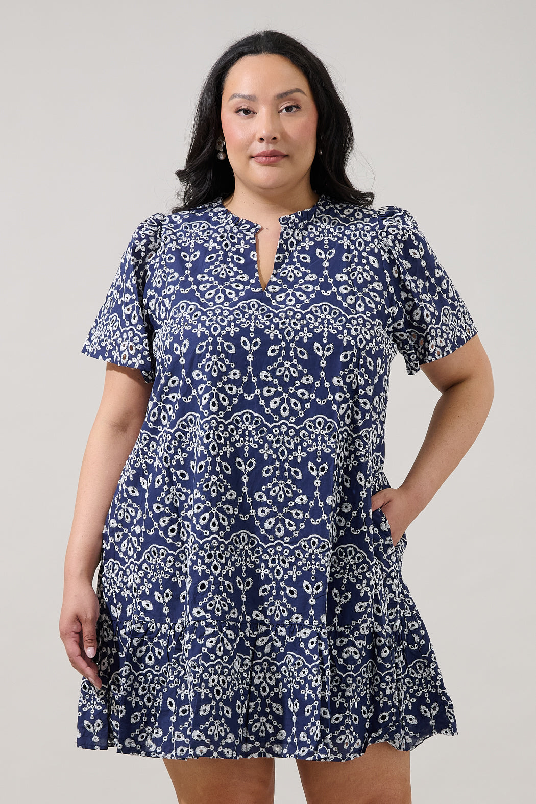 Viridiana Floral Eyelet Mini Dress Curve