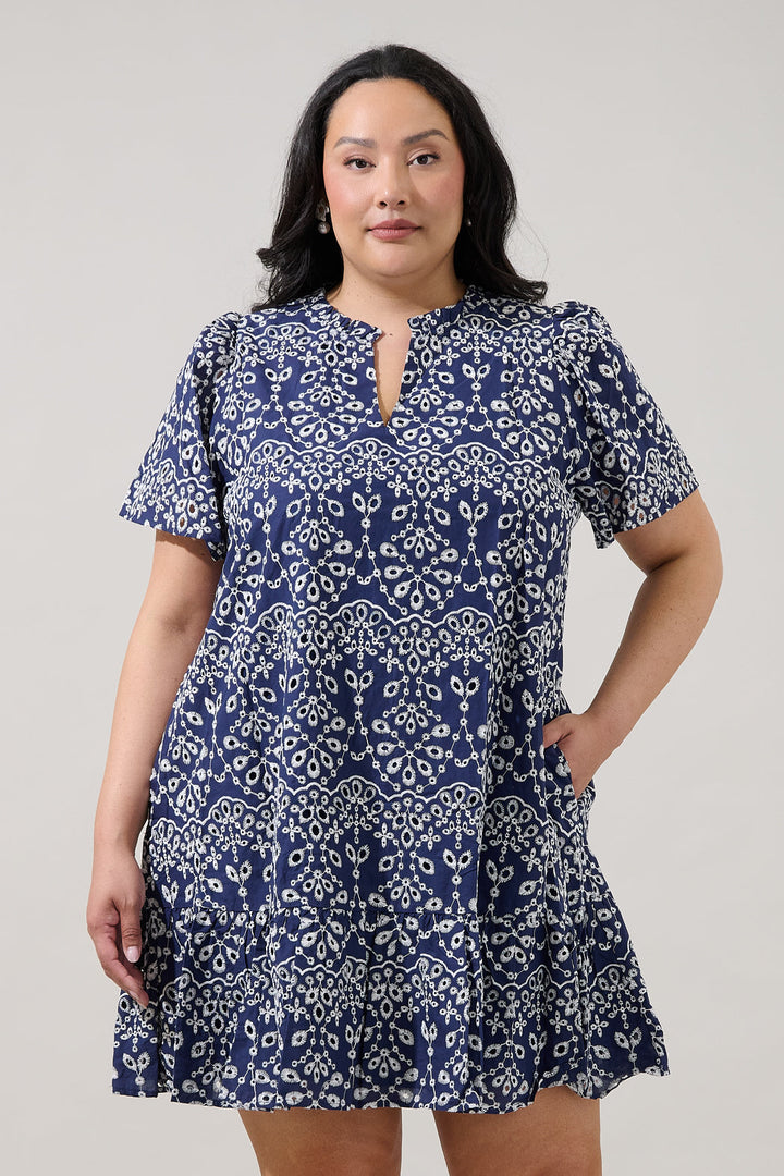Viridiana Floral Eyelet Mini Dress Curve
