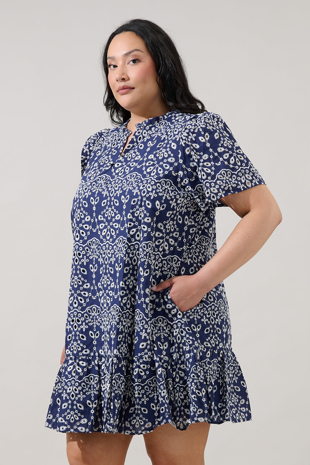 Viridiana Floral Eyelet Mini Dress Curve