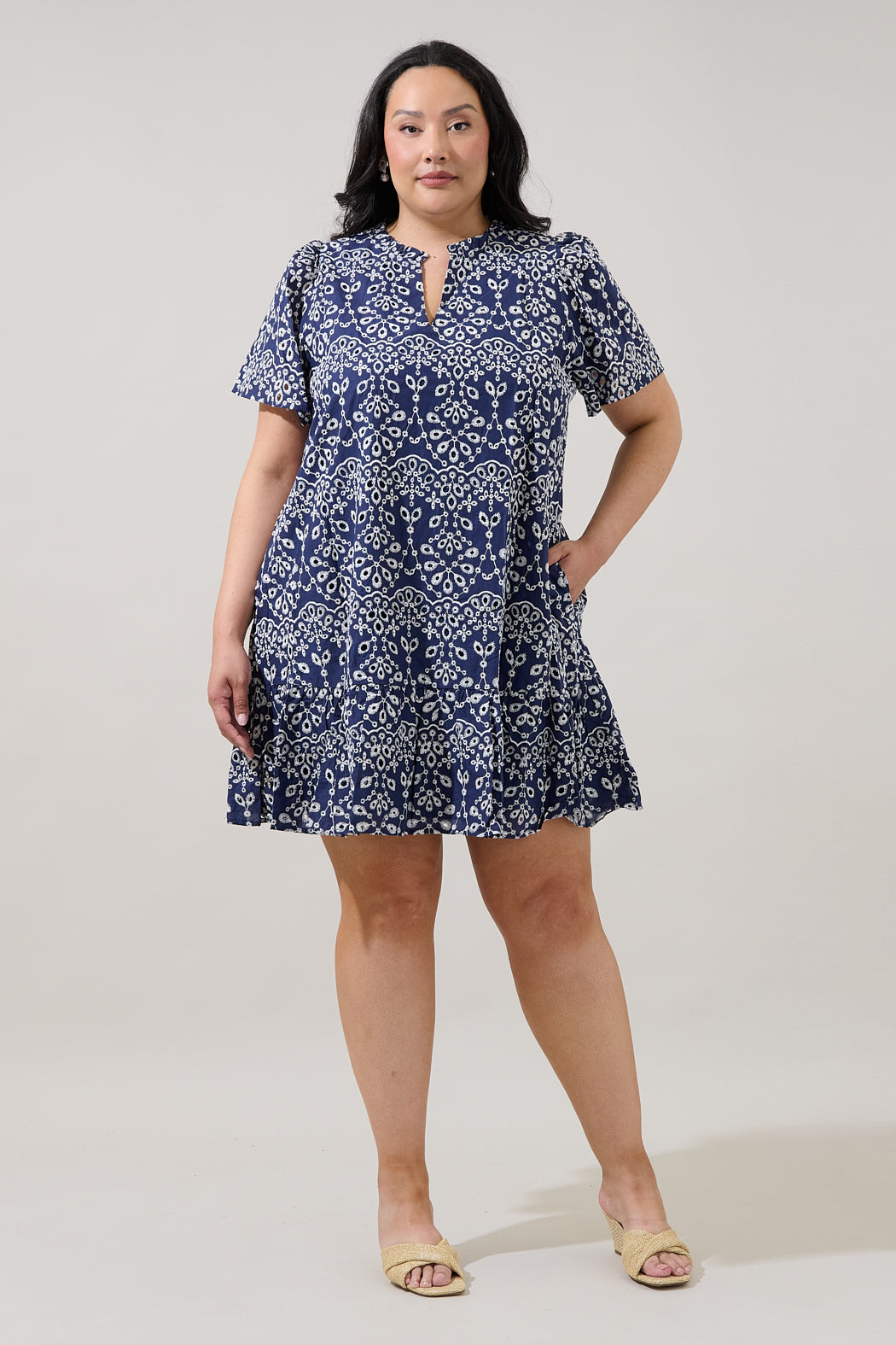 Viridiana Floral Eyelet Mini Dress Curve