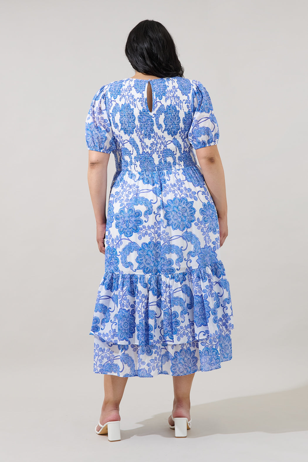 Aruba Smocked Midi Dress Floral Curve