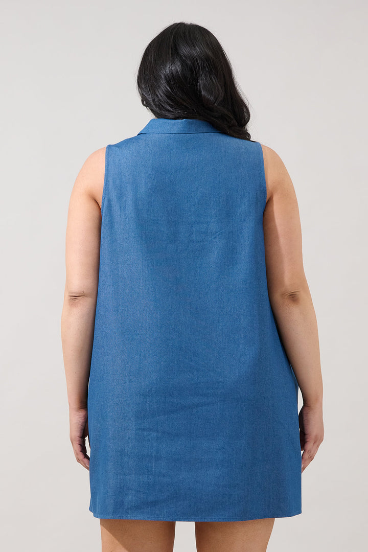 Lexya Collared Shift Mini Dress Chambray Curve