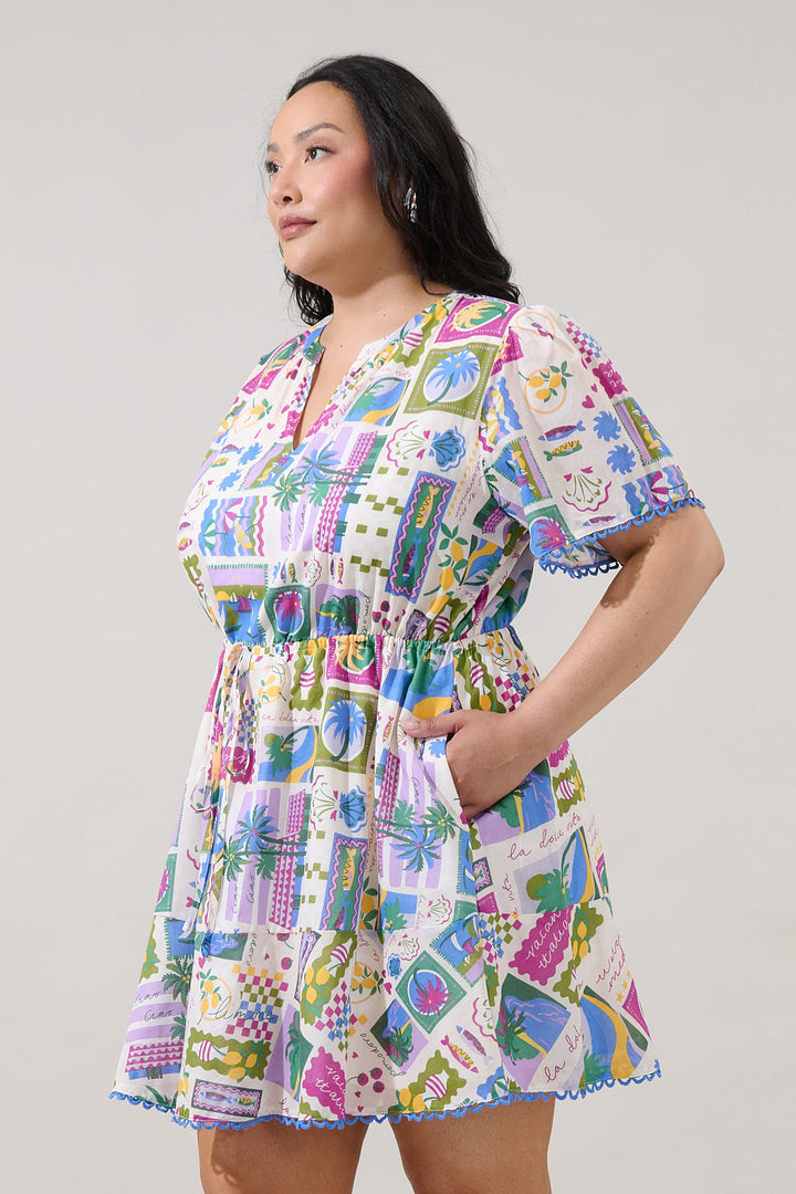 Bouse Shift Mini Dress Postcard Curve