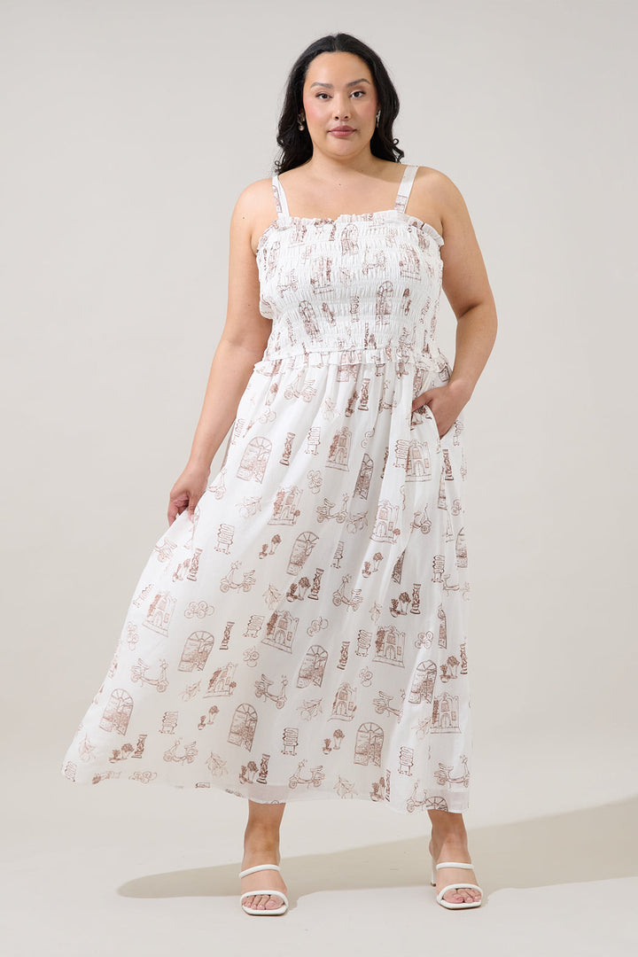 Riela Smocked Maxi Dress Toile Curve