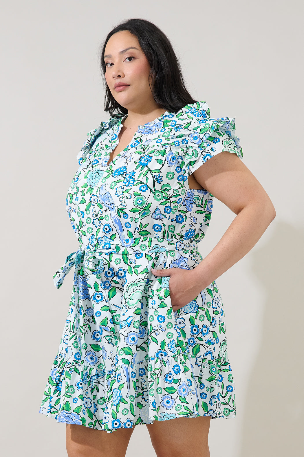 Ivona Ruffle Mini Dress Gianne Floral Curve