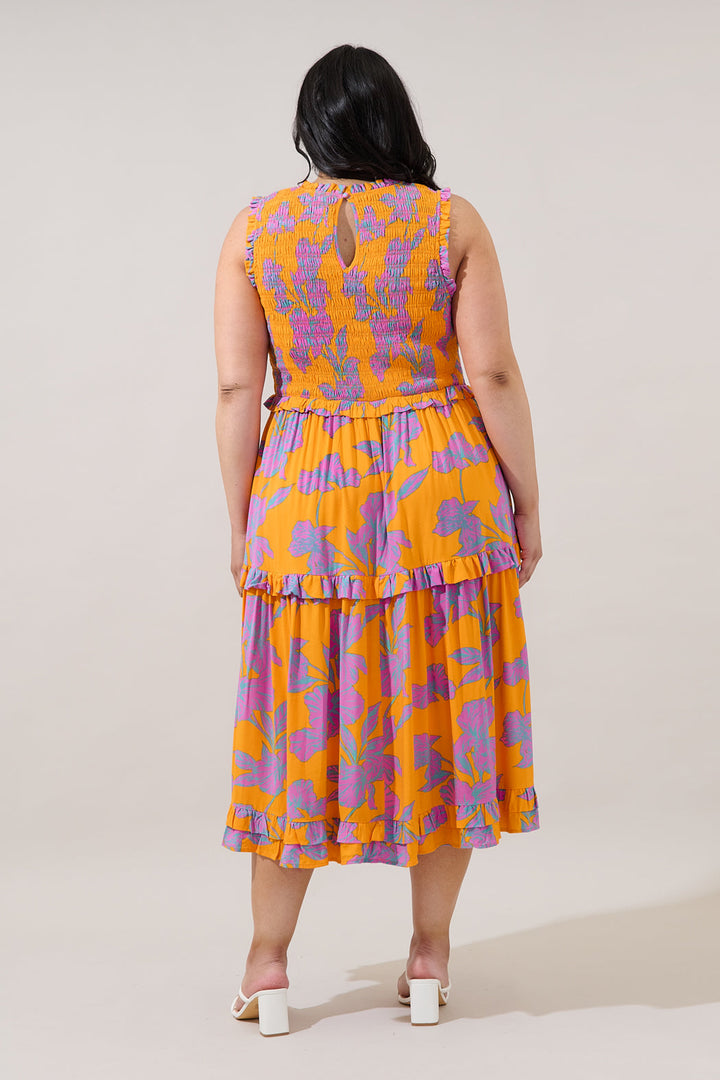 Kathia Smocked Midi Dress Floral Curve