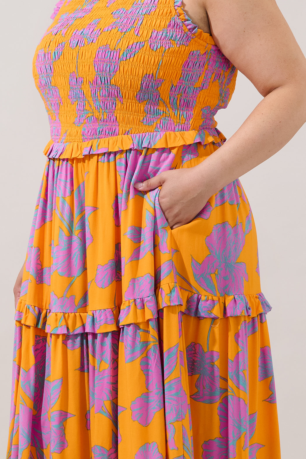 Kathia Smocked Midi Dress Floral Curve