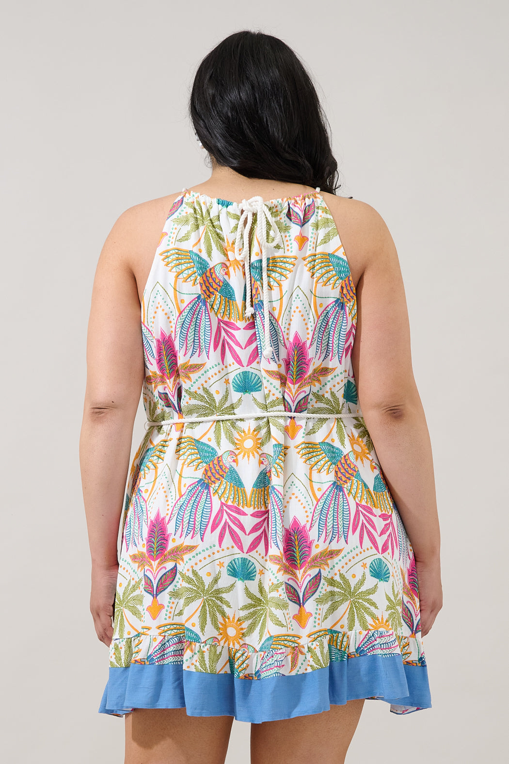 Malena Halter Ruffle Mini Dress Tropical Curve