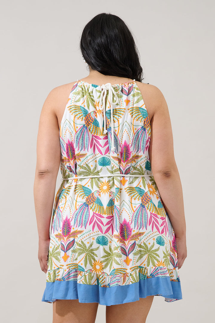 Malena Halter Ruffle Mini Dress Tropical Curve