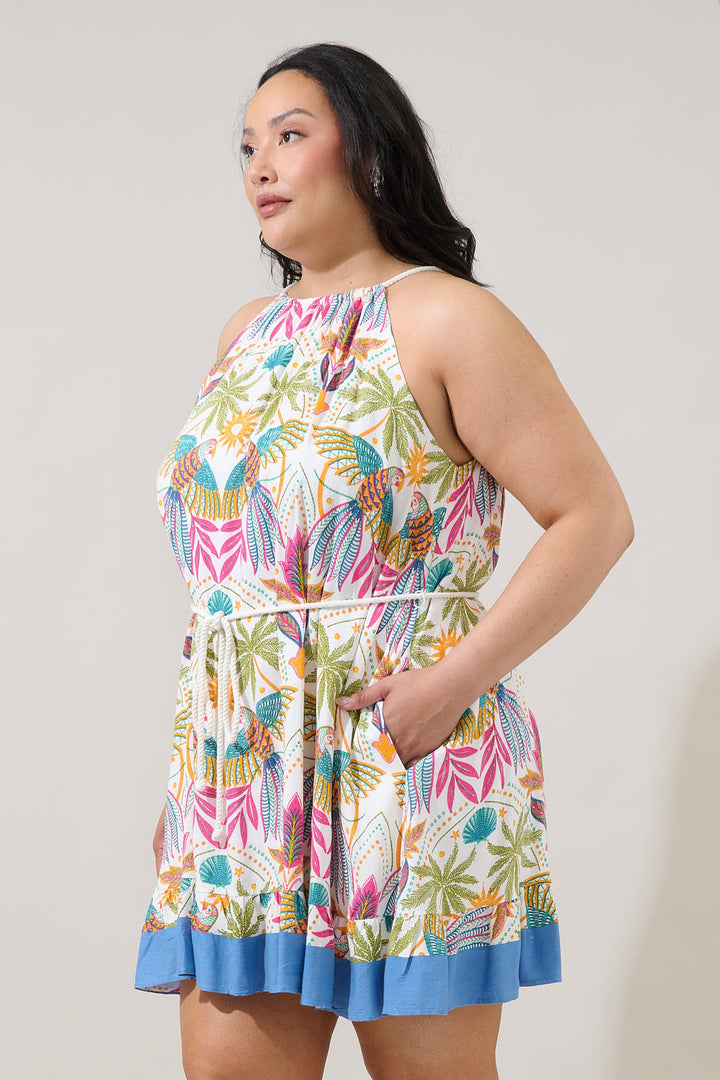Malena Halter Ruffle Mini Dress Tropical Curve