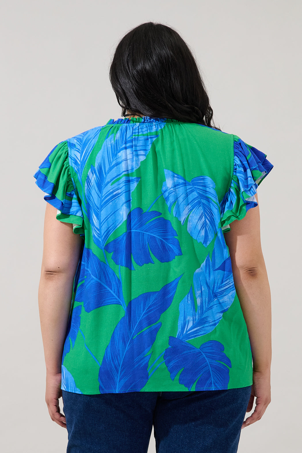 Risette Ruffle Split Neck Top Gresia Tropical Curve