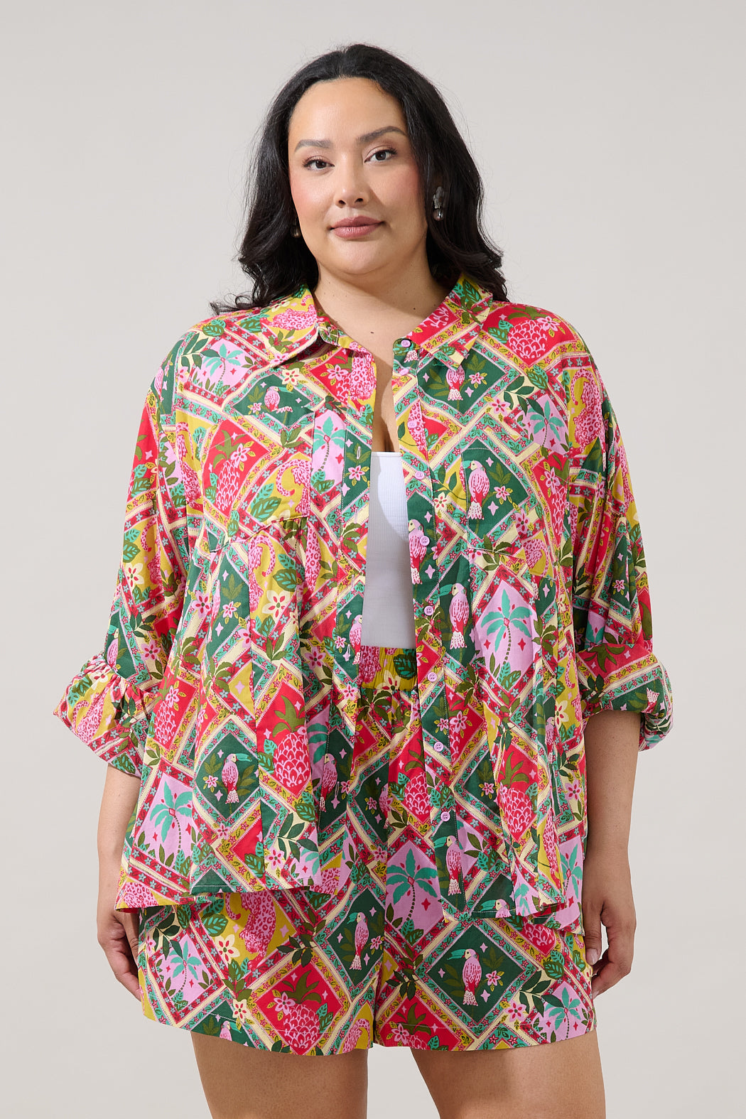 Boyfriend Button Down Shirt Tropical Curve